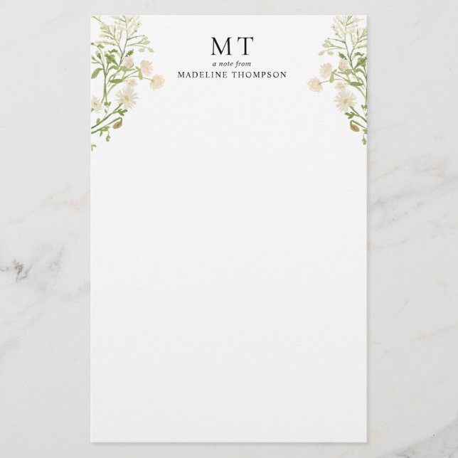 Papeterie Elegant White Floral Wildflower Classic Monogram (Devant)