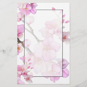 Papeterie Elégante aquarelle rose fleurie cerisier