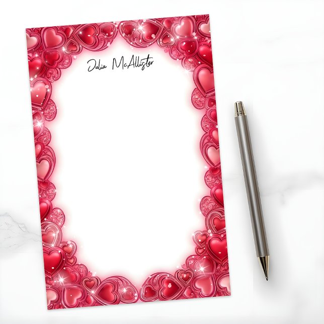 Papeterie Elégante bordure de coeur rouge avec des accents é (Créateur téléchargé)