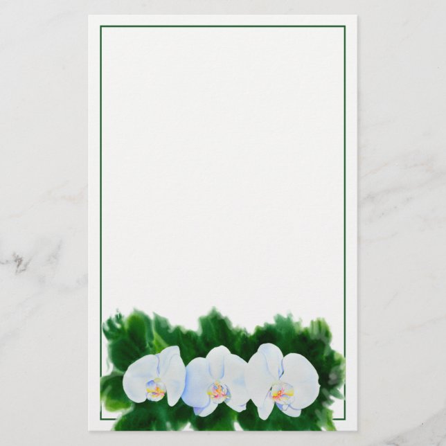 Papeterie Elégante peinture d'orchidée tropicale blanche (Devant)