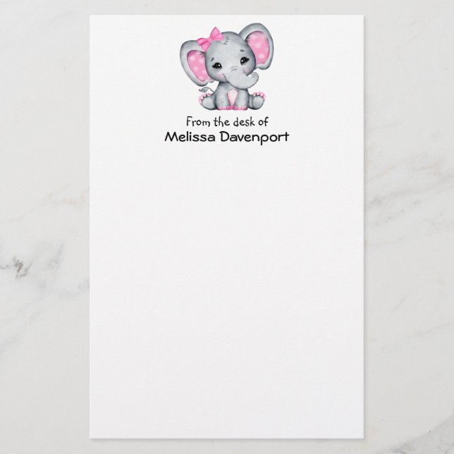 Papeterie Eléphant de bébé rose mignon avec oreilles Poka Do (Devant)