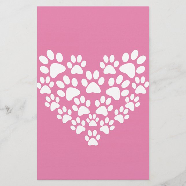 Papeterie Empreinte de patte rose de coeur mignon (Devant)