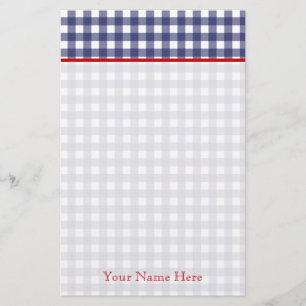 Papeterie En vichy bleu avec papier à lettres personnalisé