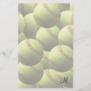 Papeterie Fade de softball jaune avec initiale