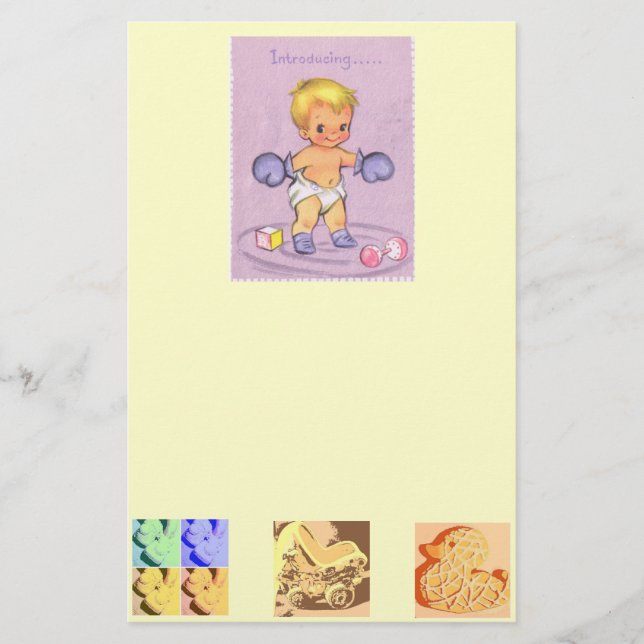 Papeterie Faire-part bébé vintage / Gants de boxe (Devant)