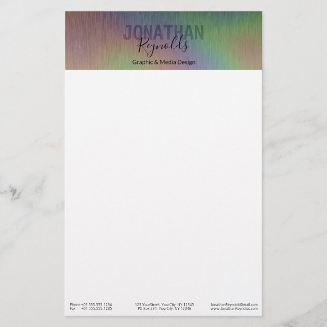 Papeterie Faux moderne Holographique Nom en métal Monogramme (Devant)