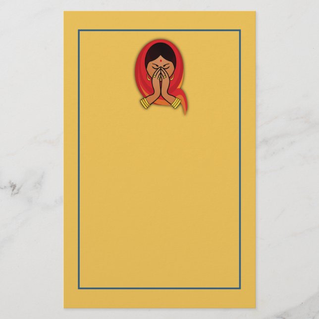Papeterie Femme hindoue avec tête en Namaste Salutation (Devant)