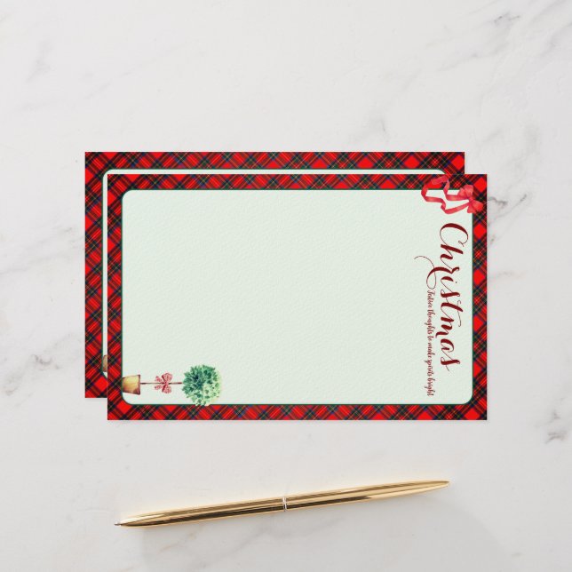 Papeterie Festive Botanical Rustic Christmas Red Green Plaid (Devant/Arrière en situation)