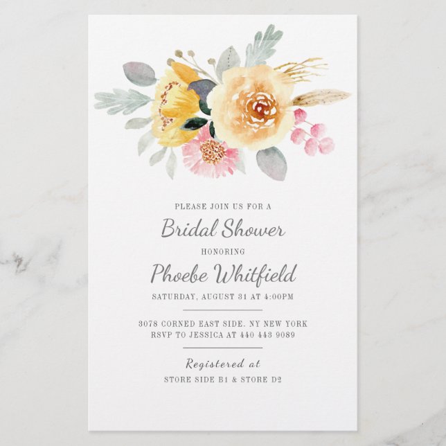 Papeterie Fête des mariées Aquarelle Floral Script moderne (Devant)