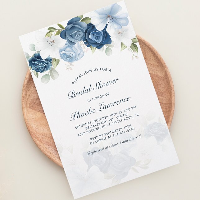 Papeterie Fête des mariées florale moderne Invitation botani (Elegant Dusty Blue Floral Bridal Shower Invitation Stationery)