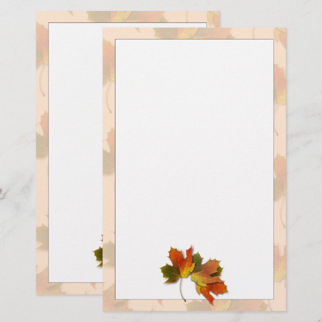 Papeterie Feuilles D'Automne Orange Et Doré (Devant / Derrière)