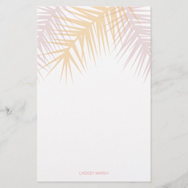 Papeterie Feuilles de palmiers rosés tropicaux modernes pers (Devant)