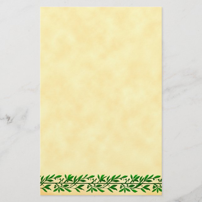 Papeterie Feuilles d'olive vert Bordure Faux Parchemin (Devant)