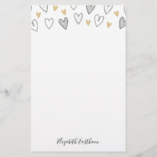 Papeterie Fille Noir Coeur Or Feminine Script