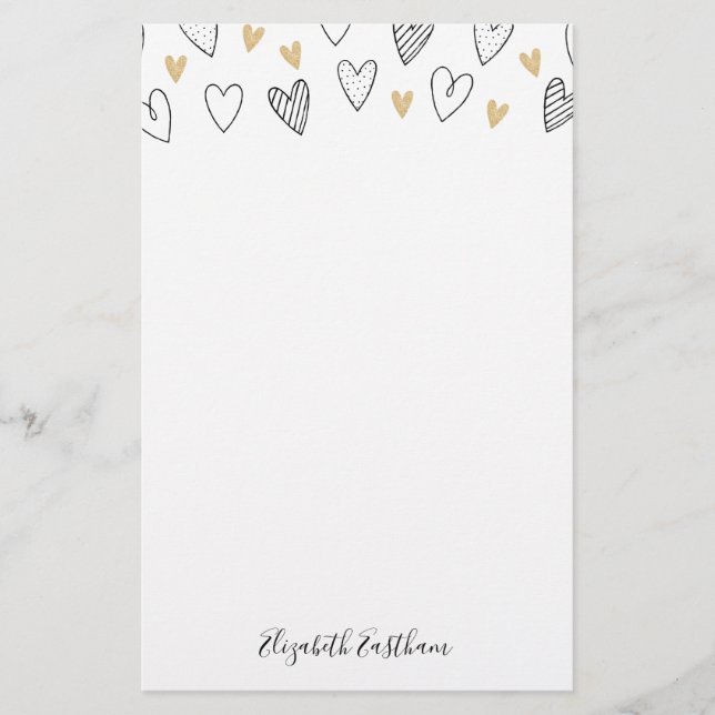 Papeterie Fille Noir Coeur Or Feminine Script (Devant)