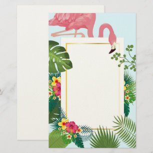 Papeterie Flamant rose rose élégant et Feuilles tropicaux