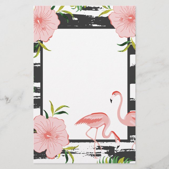 Papeterie Flamant rose rose rayé moderne (Devant)