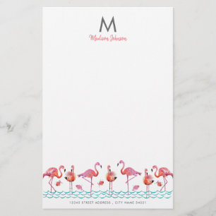 Papeterie Flamant rose tendance Pink & Blue birds monogramme
