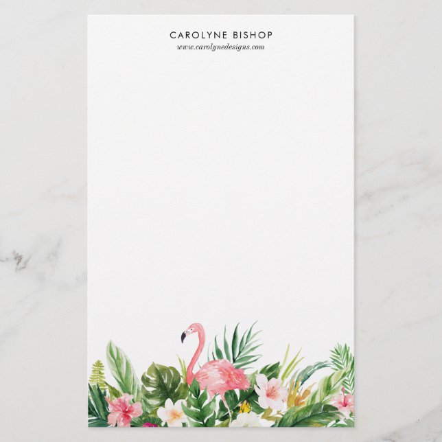 Papeterie Flamant rose tropical Staionery floral d'aquarelle (Devant)