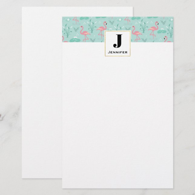 Papeterie Flamants roses rose pastel Motif Monogramme (Devant / Derrière)