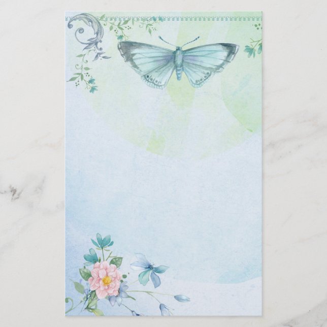 Papeterie Fleur de papillon de vert bleu assez stationnaire (Devant)