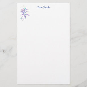 Papeterie Fleur turquoise et violette, do-it-yourself nom et