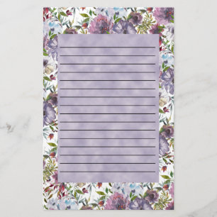 Papeterie Fleurs aquarelles bleues et violettes alignées
