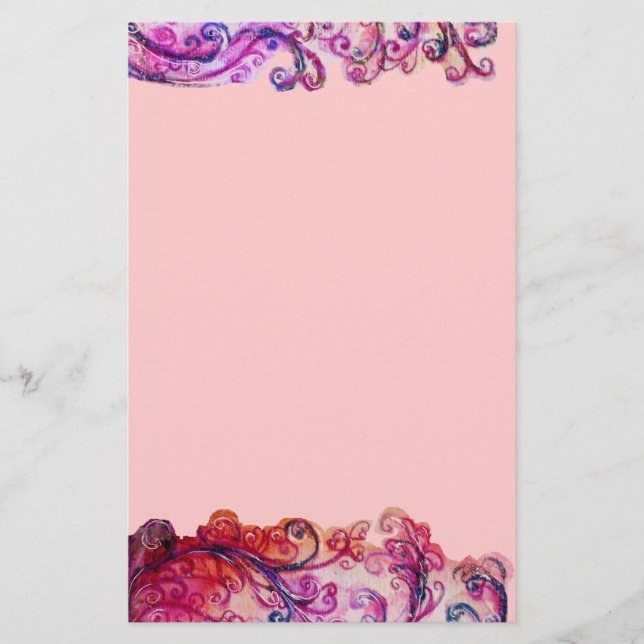 Papeterie FLEURS BLANCHES rose vif violet rouge violet (Devant)