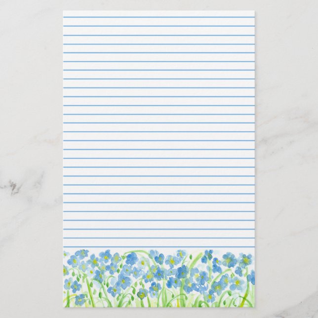 Papeterie Fleurs d'aquarelle bleu lin (Devant)
