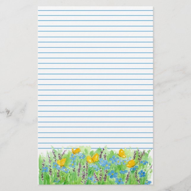 Papeterie Fleurs d'aquarelle bleu papillon (Devant)