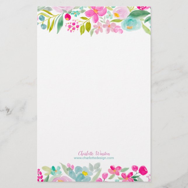 Papeterie Fleurs d'aquarelle chic rose violet lâche (Devant)
