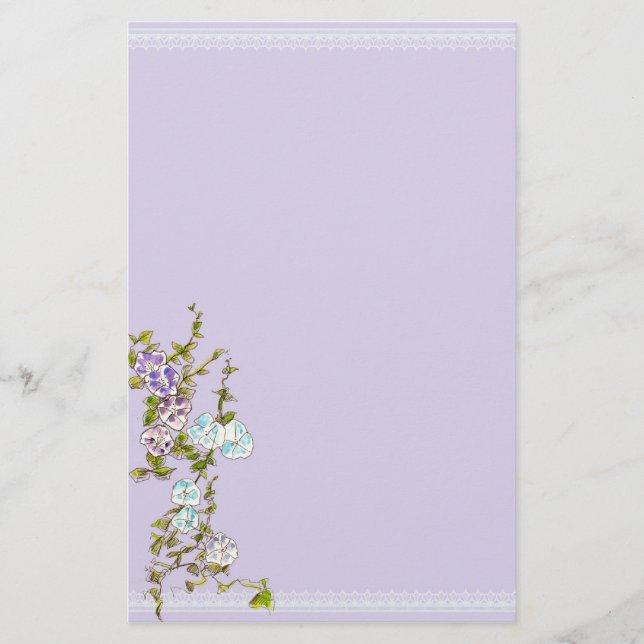 Papeterie Fleurs d'aquarelle de la gloire du matin Lilac (Devant)