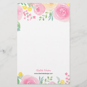 Papeterie Fleurs d'aquarelle florale chic jaune rose