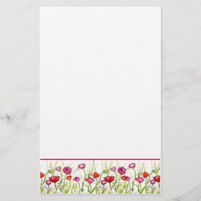 Papeterie Fleurs de pavot rouge Aquarelle Fleurs (Devant)