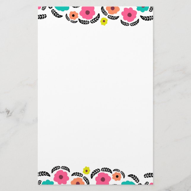 Papeterie Fleurs lumineuses modernes et feuille noire (Devant)