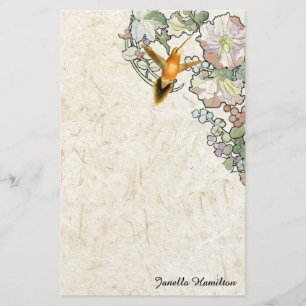 Papeterie Fleurs Mucha Art Nouveau Papier à lettres colibri