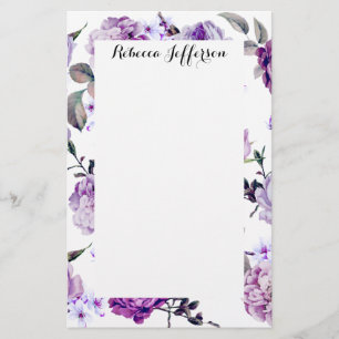 Papeterie Fleurs pourpres lilas violettes Girly élégantes