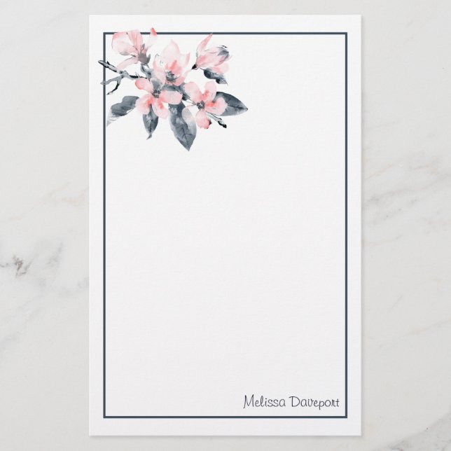 Papeterie Fleurs rose et gris Aquarelle classique (Devant)