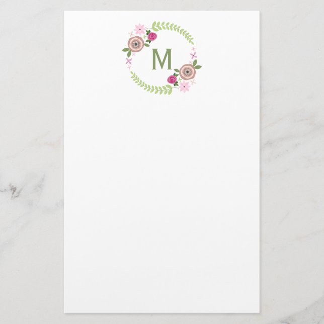 Papeterie florale de monogramme de guirlande (Devant)