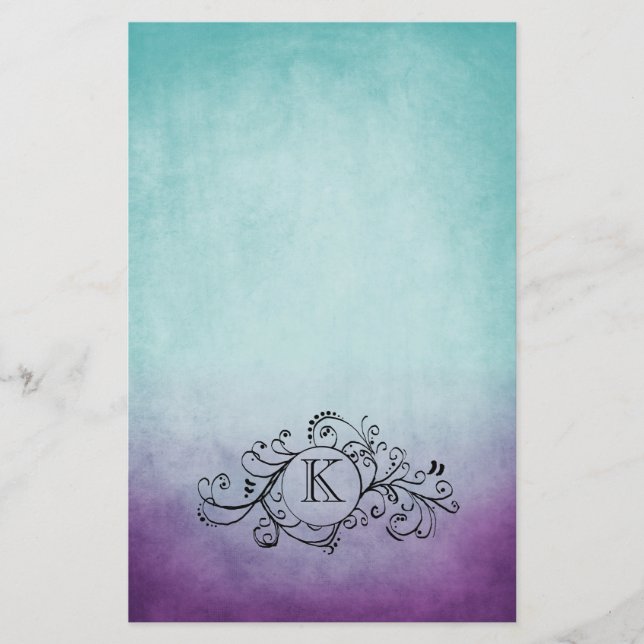 Papeterie Flore rustique Turquoise et violet de Bohême (Devant)