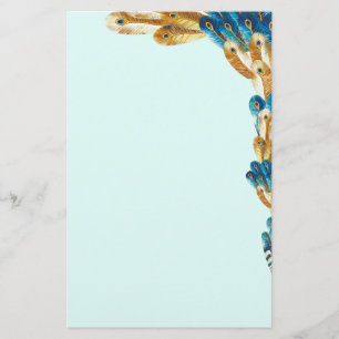 Papeterie Frontière bleue de plume de paon d'or et en métal