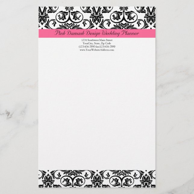 Papeterie Fuchsia victorienne rose et blanc Damas (Devant)