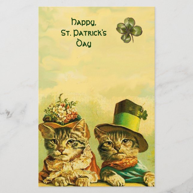 PAPETERIE FUNNY VIEILLE MODE ST PATRICK'S DAME CHATS, SHAMRO (Devant)