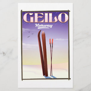 Papeterie Geilo, Norvège affiche de voyage de ski