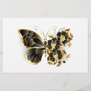 Papeterie Gold Flower Butterfly with Black Orchid