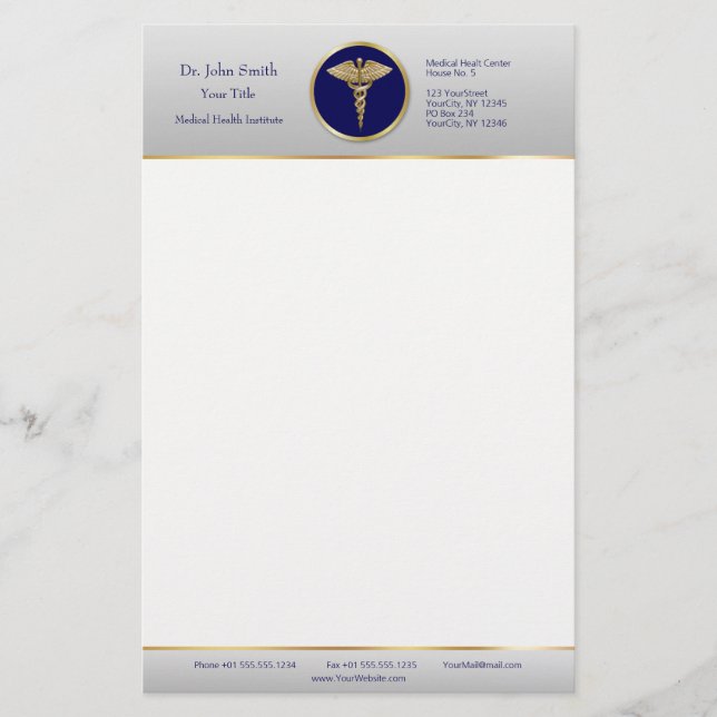 Papeterie Gold Professional Blue Médicale Caduceus (Devant)