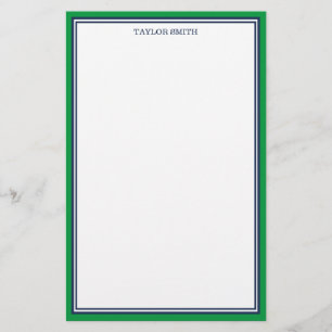 Papeterie Green & Navy Blue Borders Ajouter votre nom