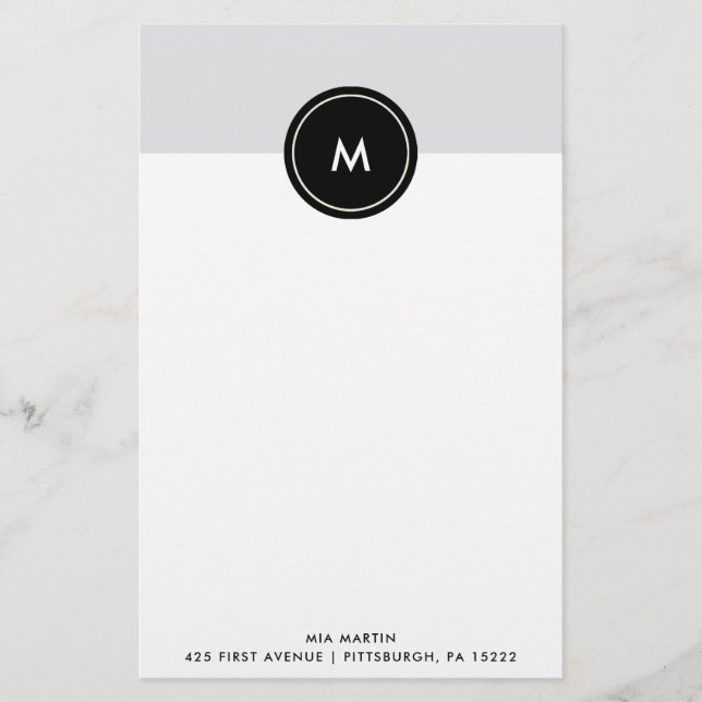 Papeterie Gris doux chic et noir | Monogramme (Devant)