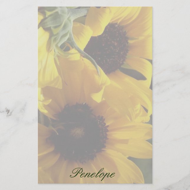 Papeterie Gros Beaux Tournesols Jaunes et votre nom (Devant)