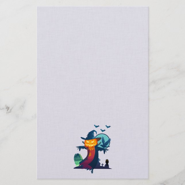 Papeterie Halloween Scarecrow With Bats Crow and Owl (Devant)